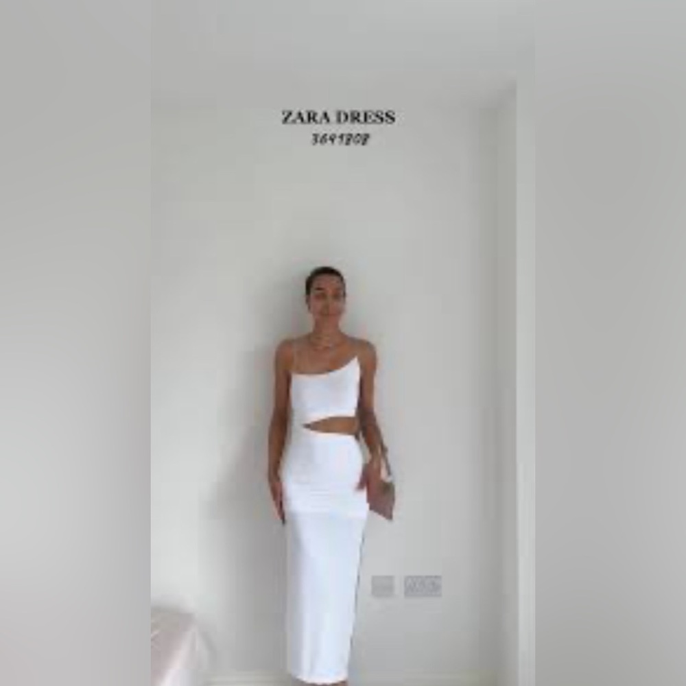 Zara White CUT OUT FITTED ASYMMETRICAL DRESS NWT Size Large - Picture 5 of 6